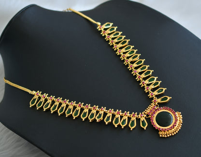 Gold tone pink-green nagapadam round Kerala style necklace set dj-41148