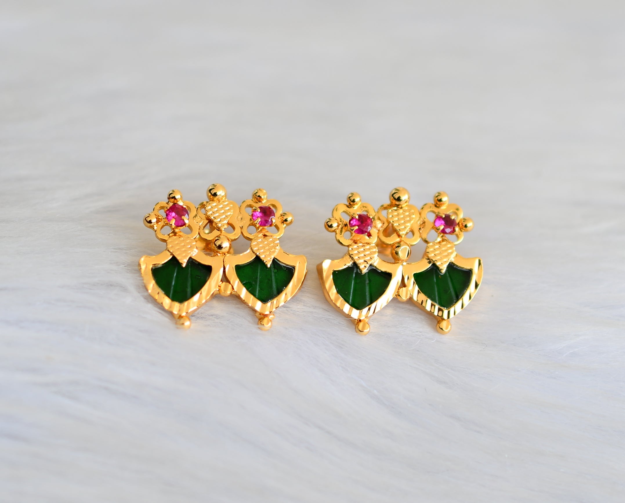 Gold tone pink-green round palakka Kerala style Lakshmi stud/earrings –  dreamjwell