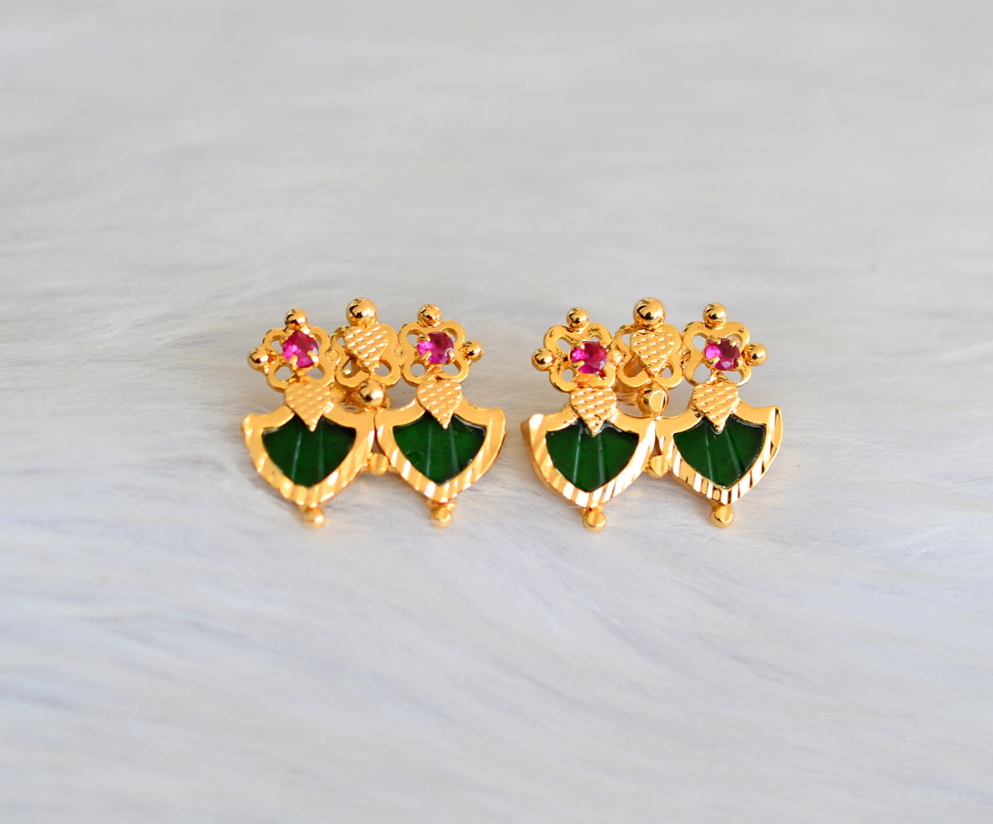 Gold tone green double Palakka Stud/Earrings dj-27581