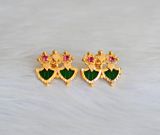 Gold tone green double Palakka Stud/Earrings dj-27581