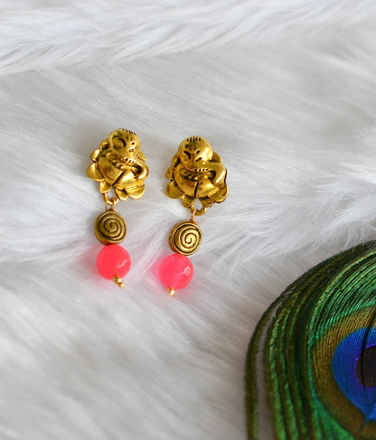 Antique gold tone Bright pink Ganesha necklace set dj-27926