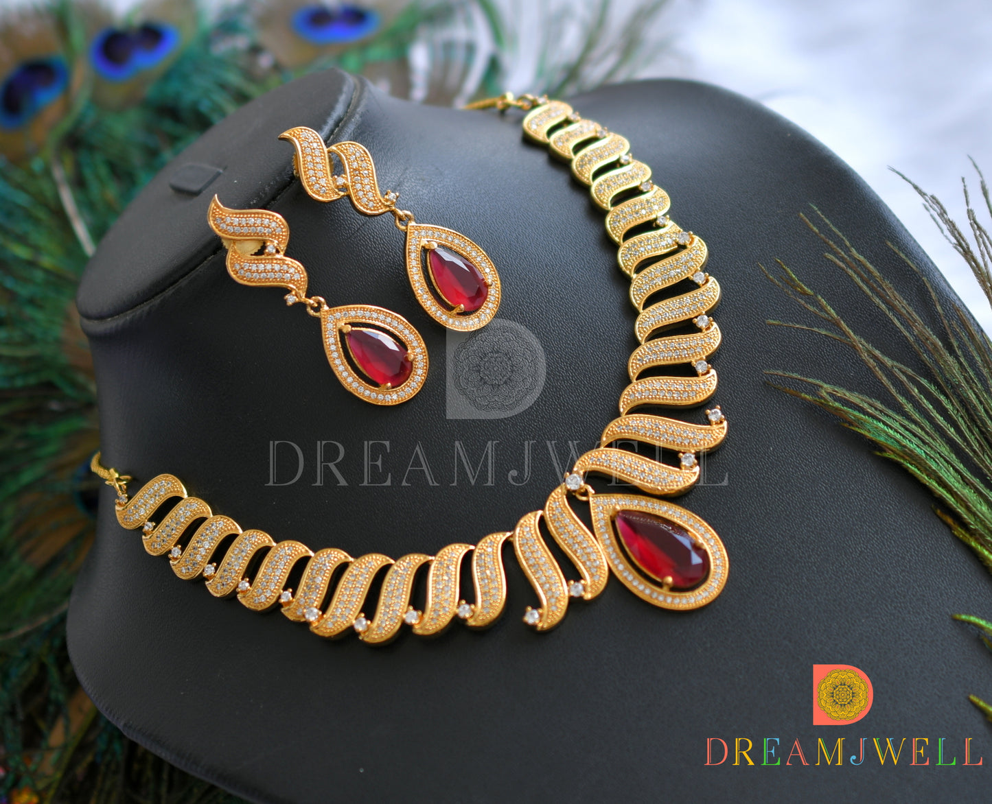 Gold tone Cz-ruby necklace set dj-12287