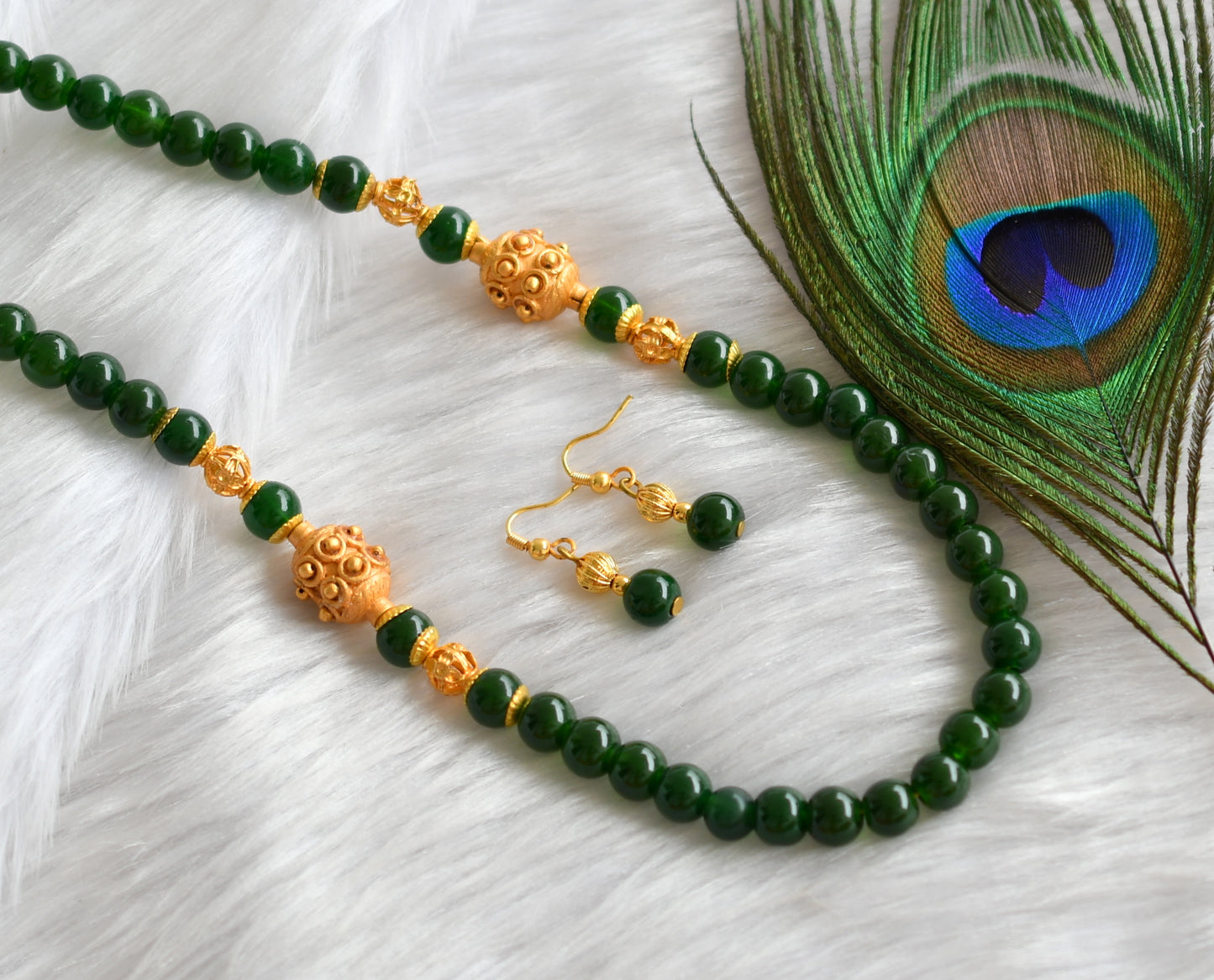 Matte finish green beaded necklace set dj-04214