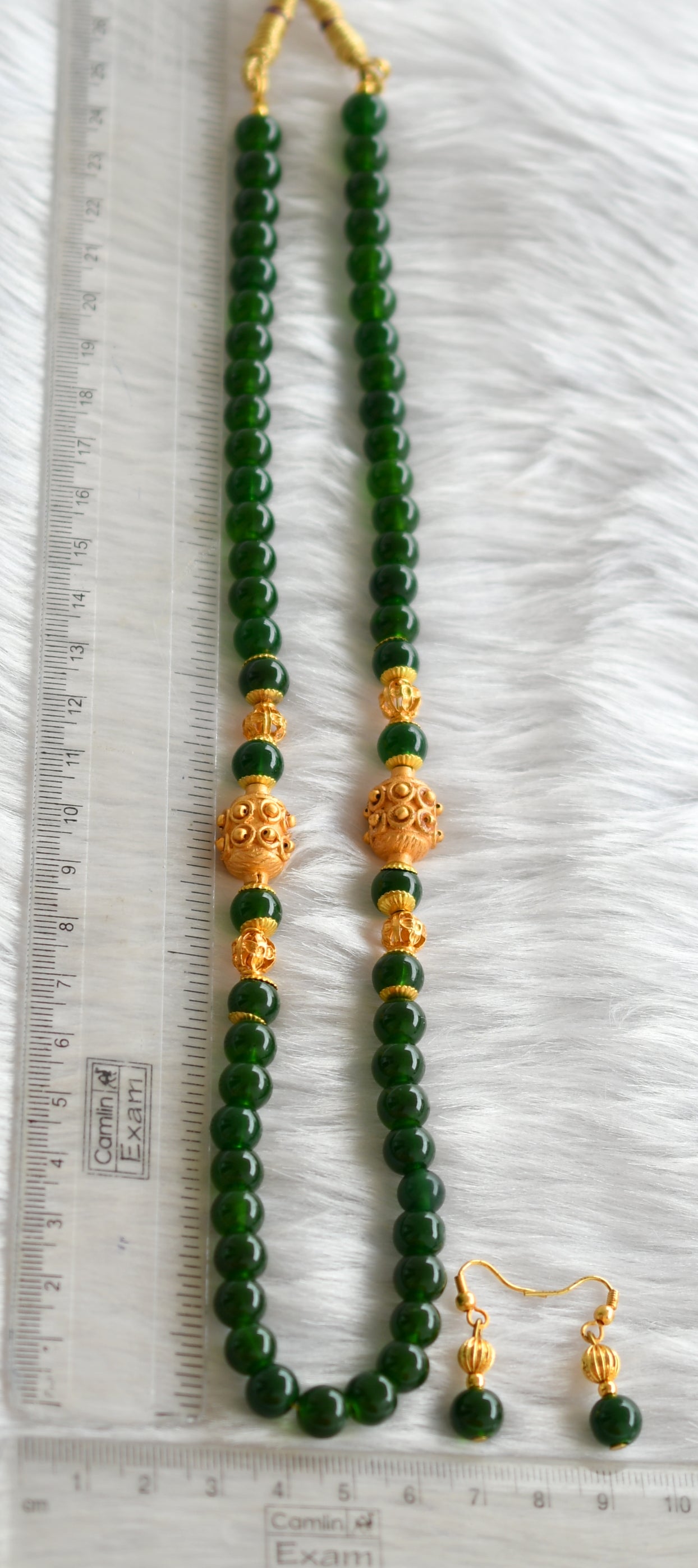 Matte finish green beaded necklace set dj-04214