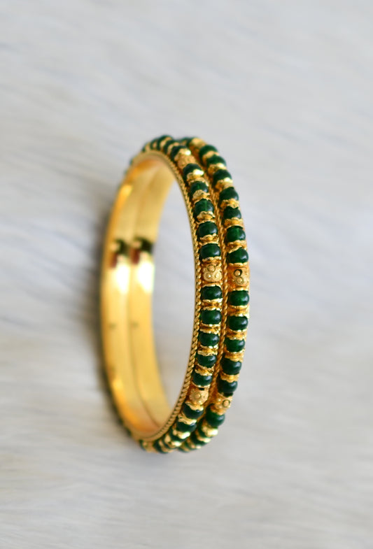 Gold tone green beaded bangles (2.4) dj-41112
