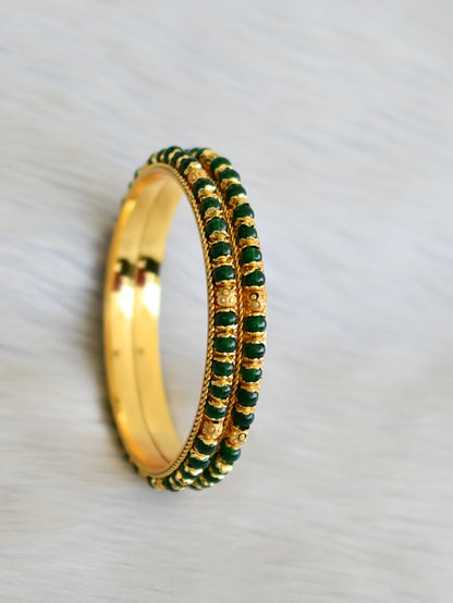 Gold tone green beaded bangles (2.8) dj-41114