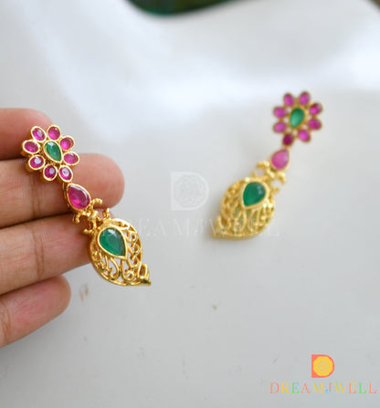 Gold tone ruby-green peacock necklace set dj-04200