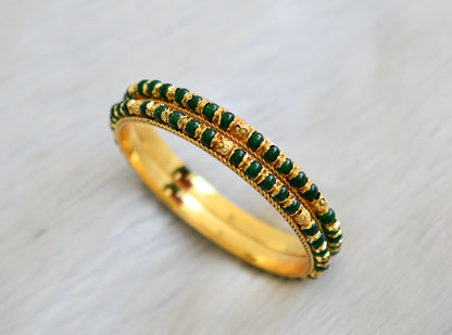 Gold tone green beaded bangles (2.4) dj-41112