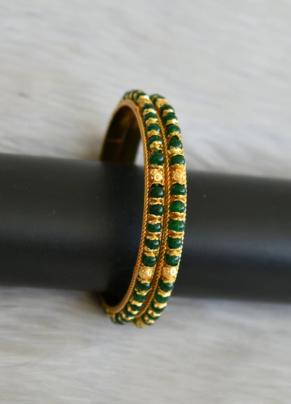 Gold tone green beaded bangles (2.8) dj-41114