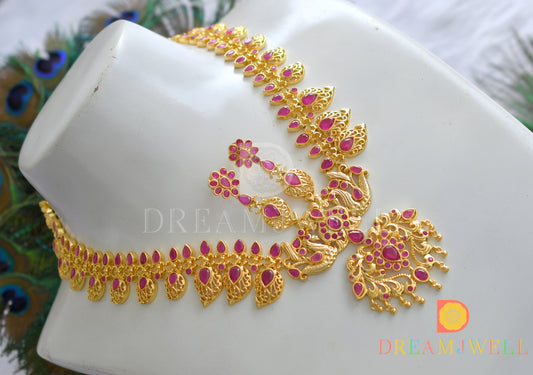 Gold tone Ruby peacock necklace set dj-04201