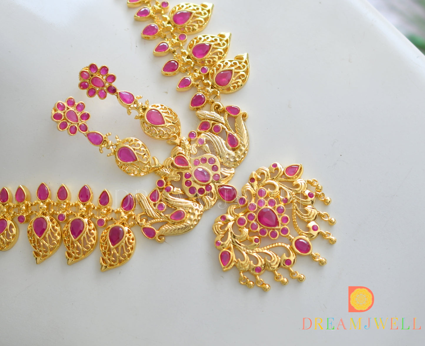 Gold tone Ruby peacock necklace set dj-04201