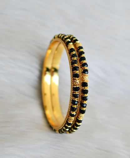Gold tone black beaded bangles (2.8) dj-41117