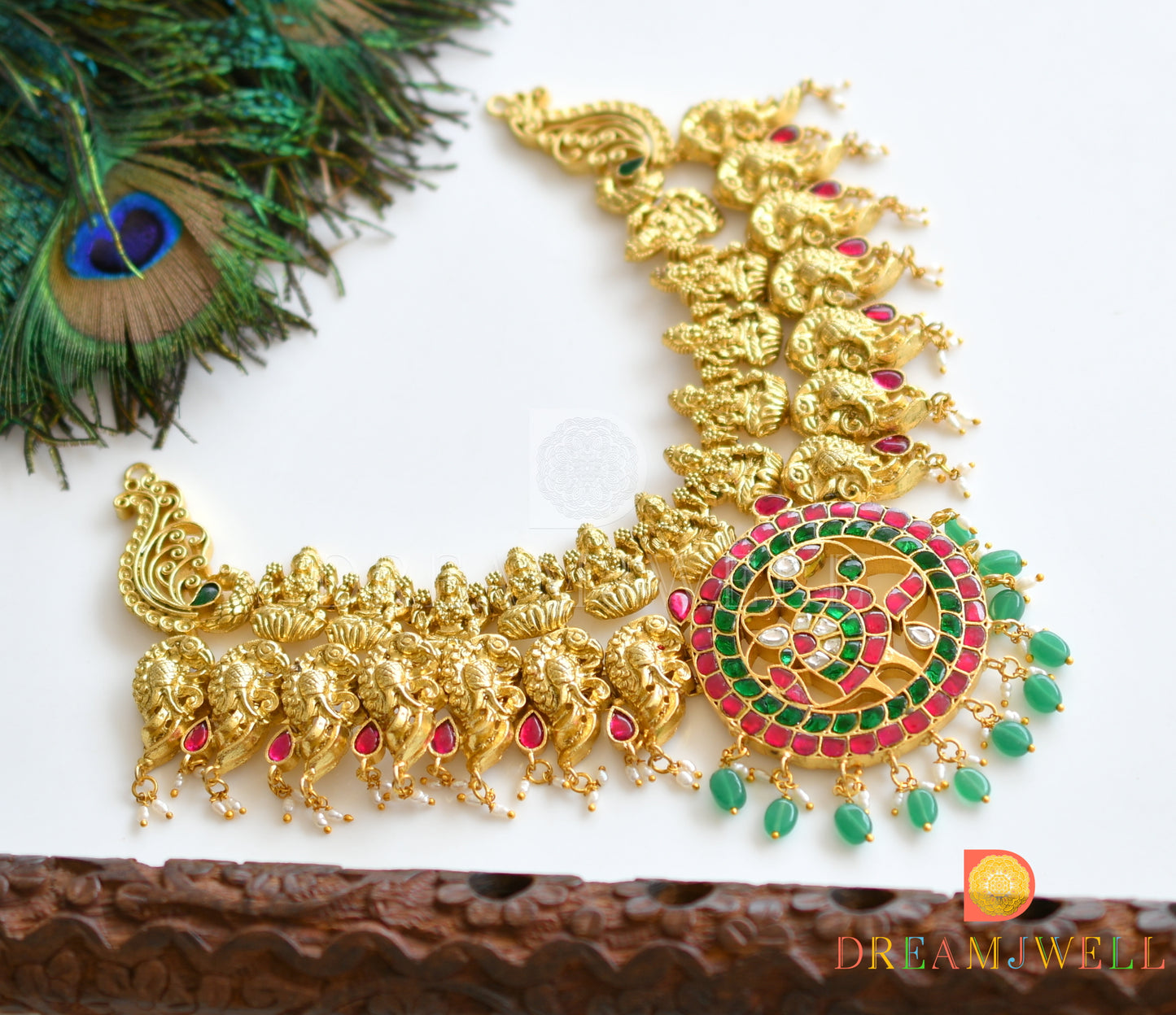 Antique Kundan Jadau Lakshmi-Peacock Designer Necklace Set dj-33925