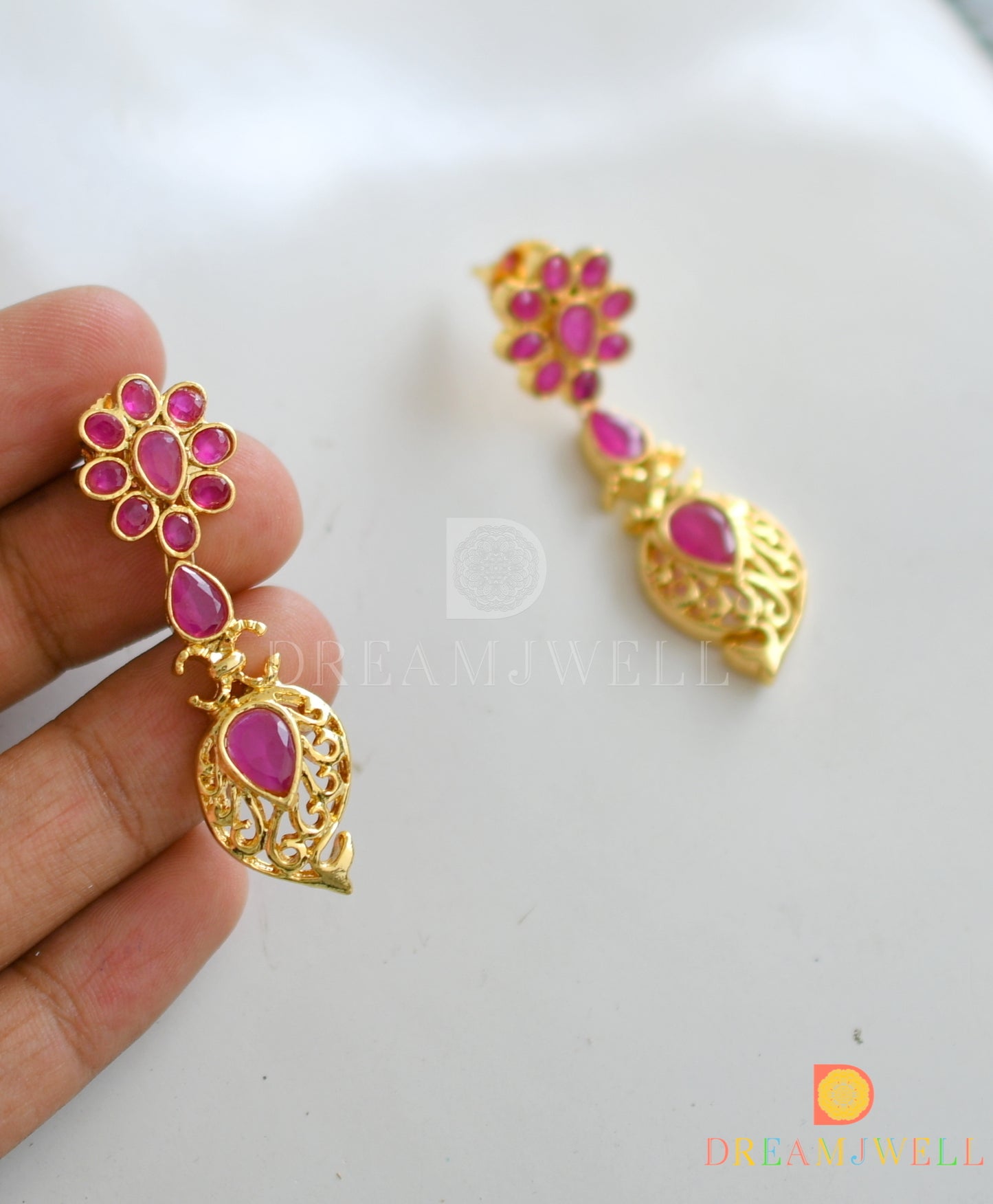 Gold tone Ruby peacock necklace set dj-04201