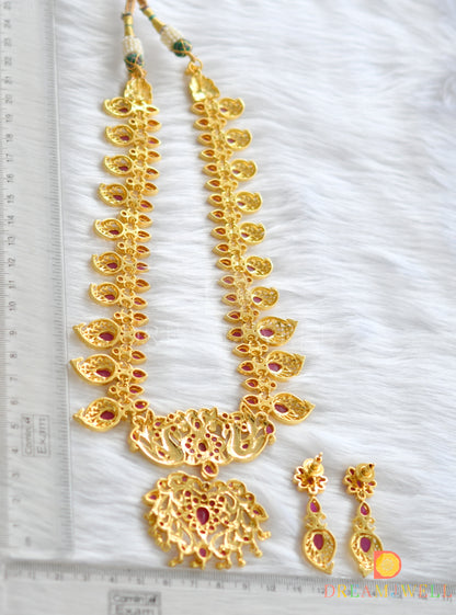 Gold tone Ruby peacock necklace set dj-04201