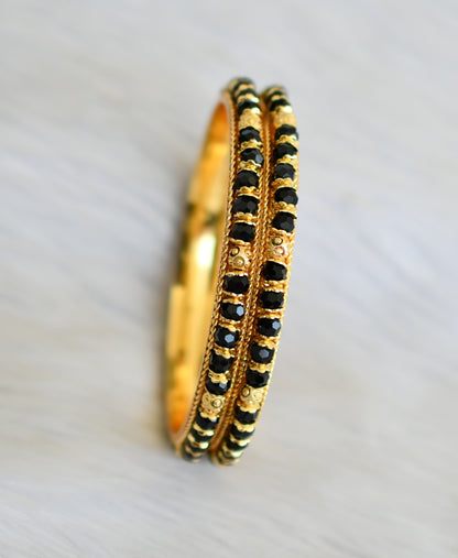 Gold tone black beaded bangles (2.8) dj-41117