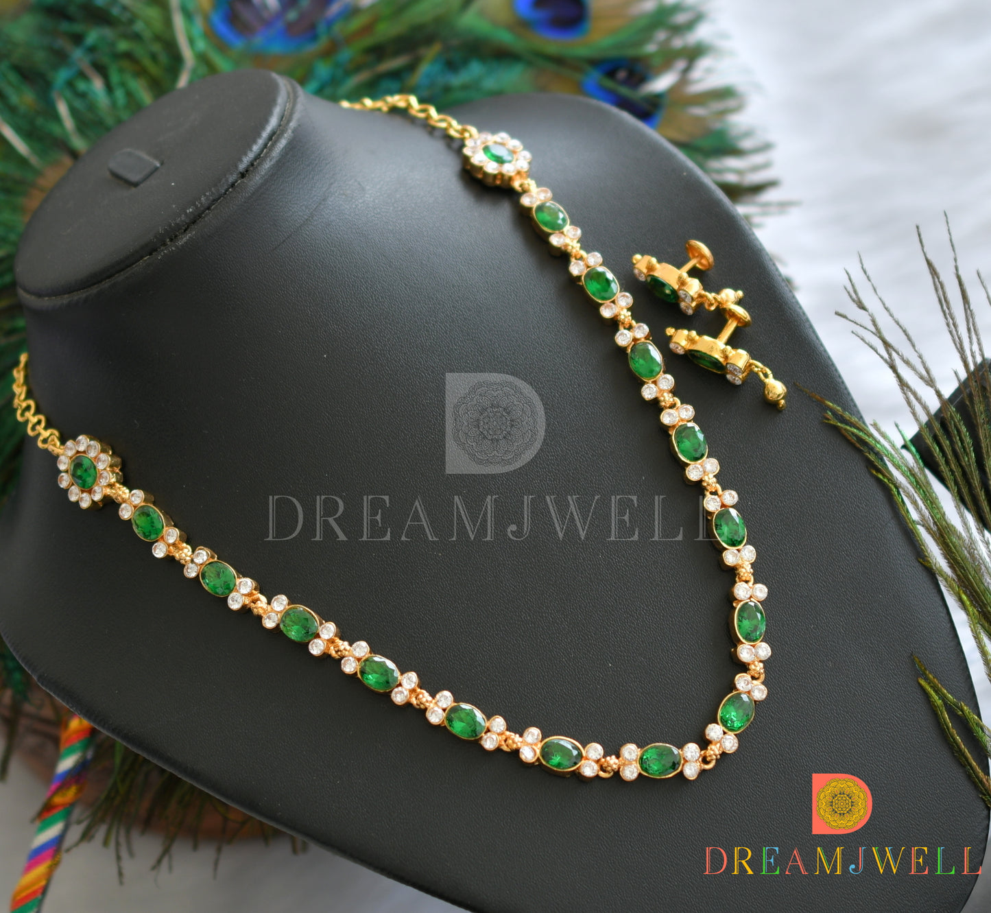 Gold Replica cz emerald American diamond stone necklace set dj-20135