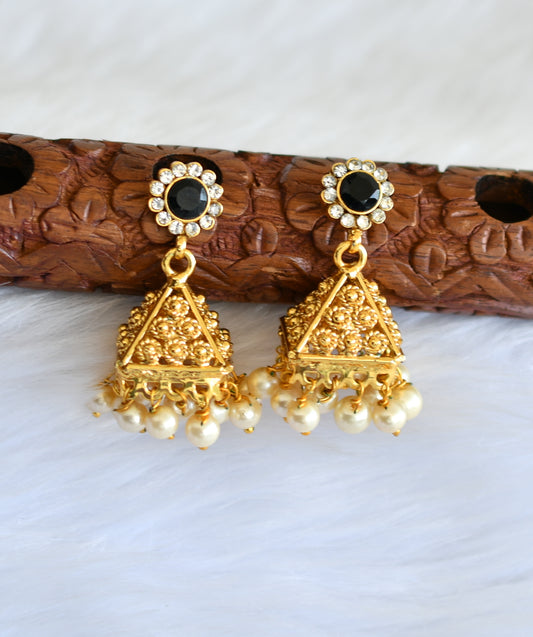 Antique gold tone pearl-black jhumkka dj-02224