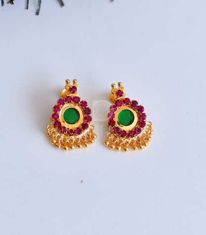 Gold tone Pink-Green Kerala style Round Stud/Earrings - DJ30496