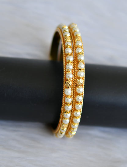 Gold tone pearl beaded bangles (2.6) dj-41126