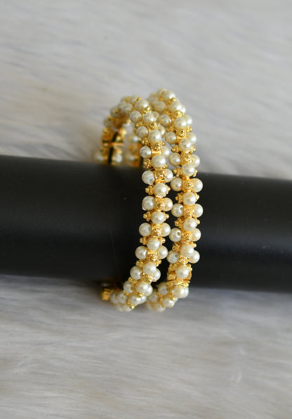 Gold tone pearl beaded screw bangles(2.8) dj-41131