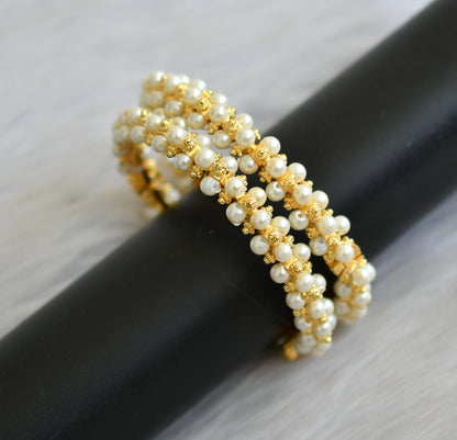 Gold tone pearl beaded screw bangles(2.4) dj-41129