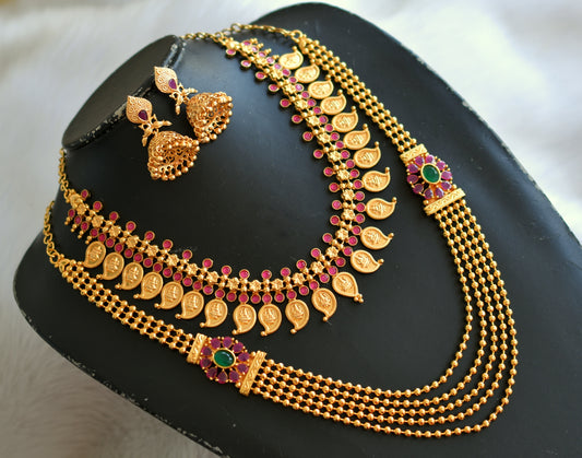 Gold tone ruby-green mango combo set dj-27720