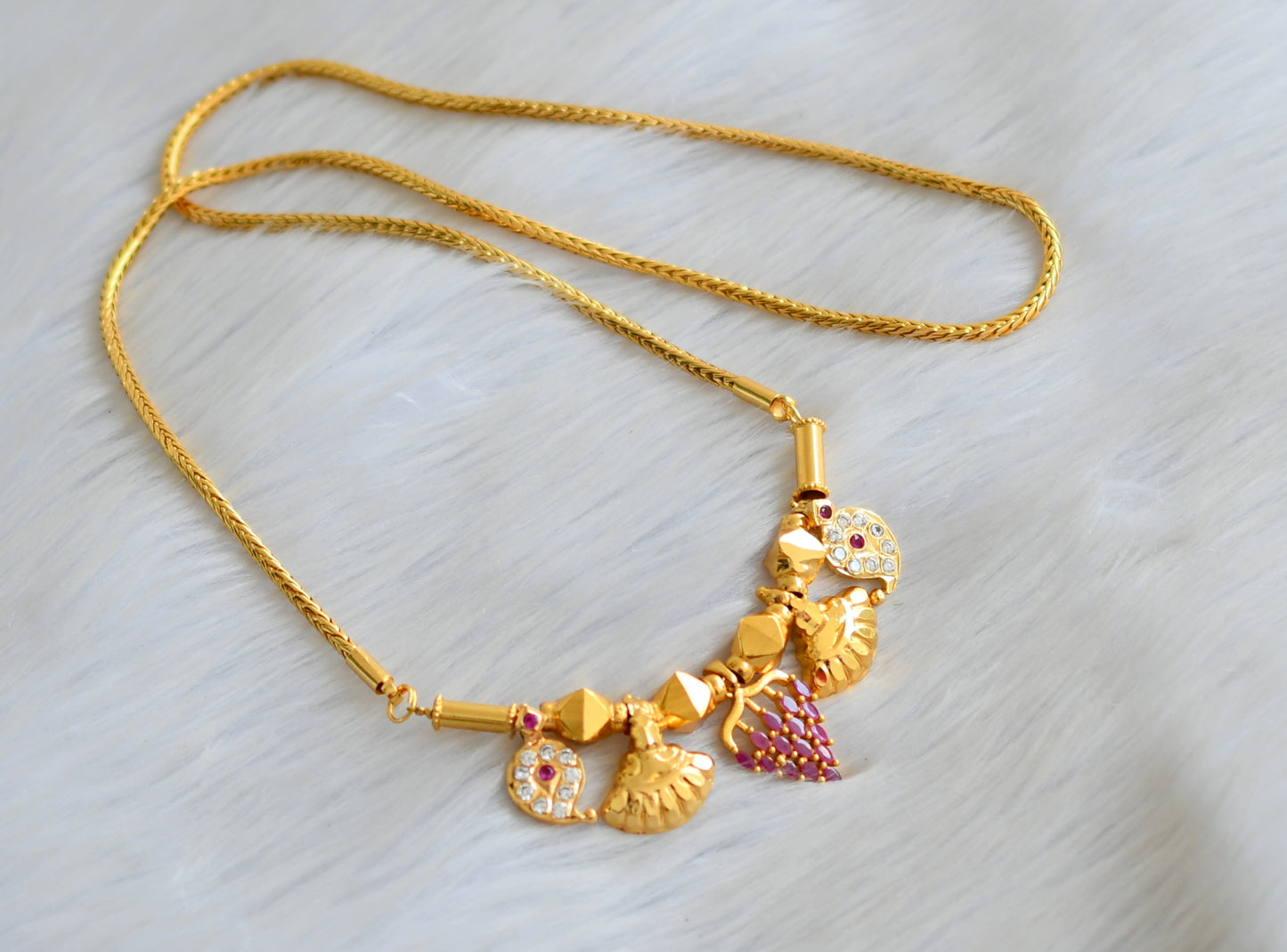 Gold tone white-pink stone mango ruby grape pendant mangalyam dj-41107