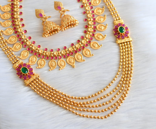 Gold tone ruby-green mango combo set dj-27720