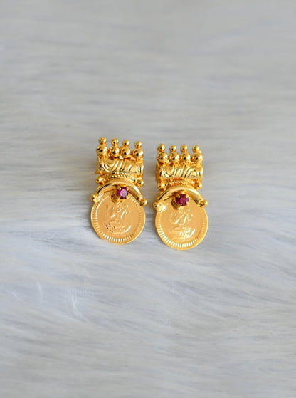 Gold tone pink stone Lakshmi coin Kerala style earrings dj-41140