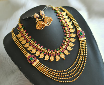 Gold tone ruby-green mango combo set dj-27721