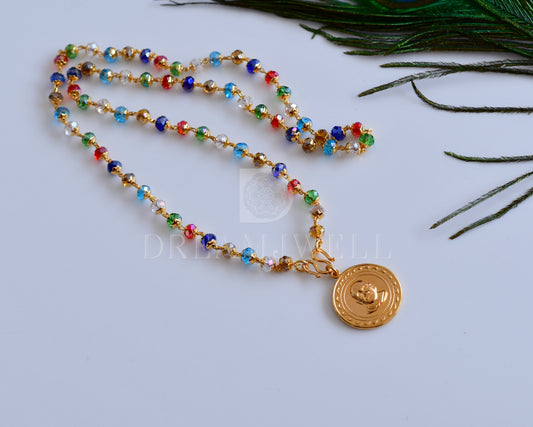 Gold tone multi color beads Sri Narayana guru Pendant pendant with chain dj-35660