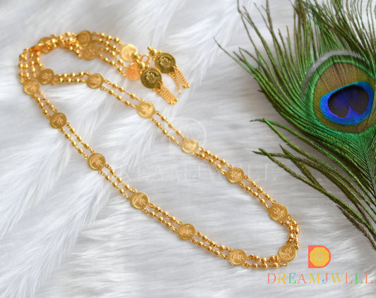 Gold tone Lakshmi coin chain with screw back earrings dj-37937