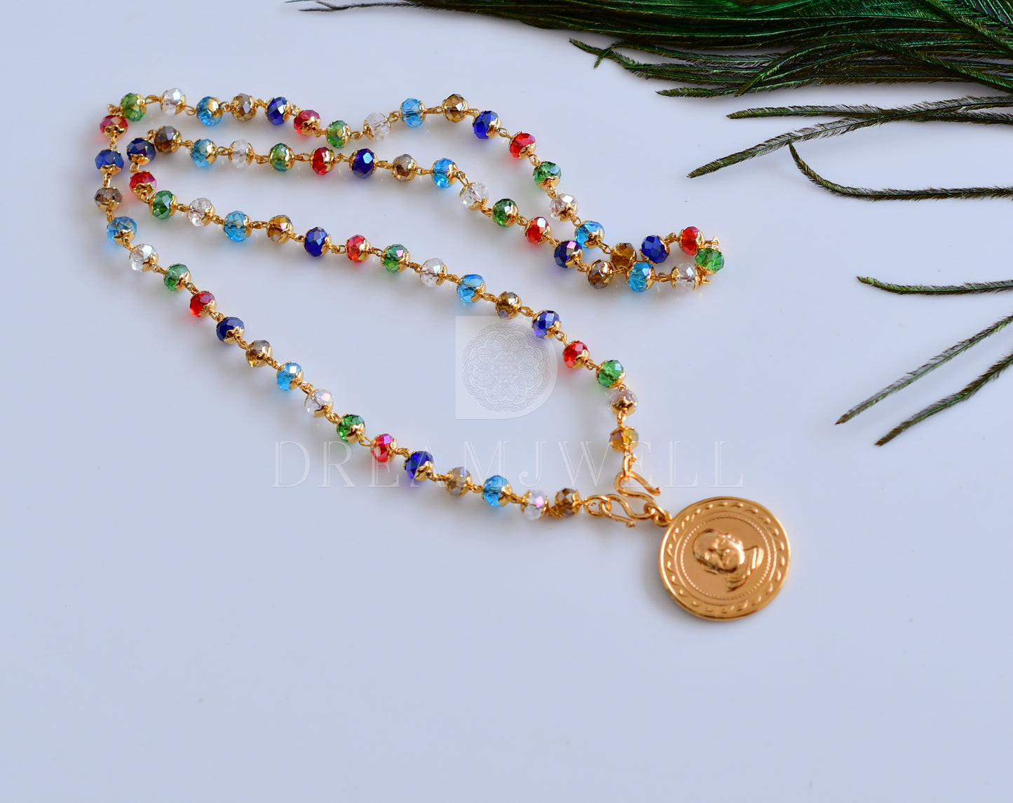 Gold tone multi color beads Sri Narayana guru Pendant pendant with chain dj-35660