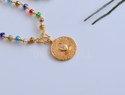 Gold tone multi color beads Sri Narayana guru Pendant pendant with chain dj-35660