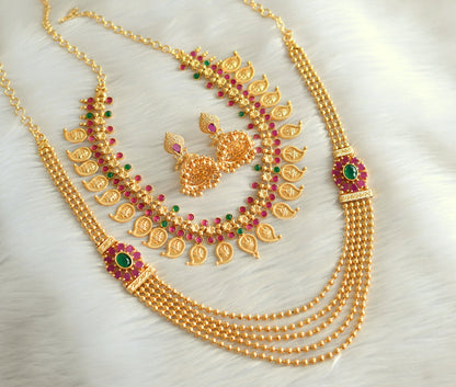 Gold tone ruby-green mango combo set dj-27721