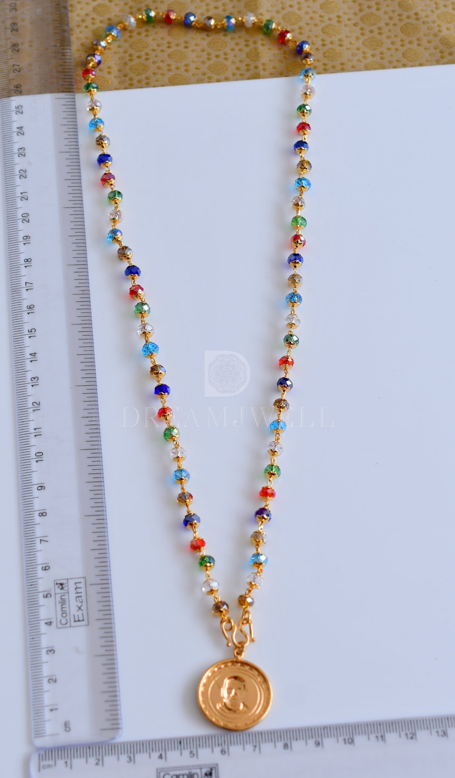 Gold tone multi color beads Sri Narayana guru Pendant pendant with chain dj-35660