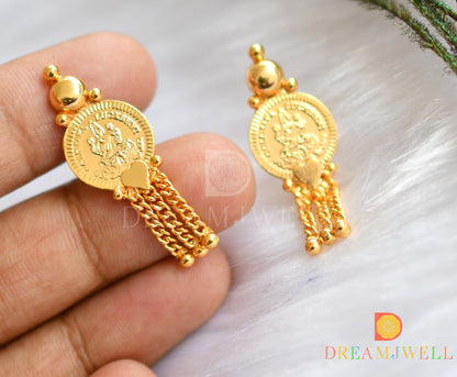 Gold tone Lakshmi coin chain with screw back earrings dj-37937