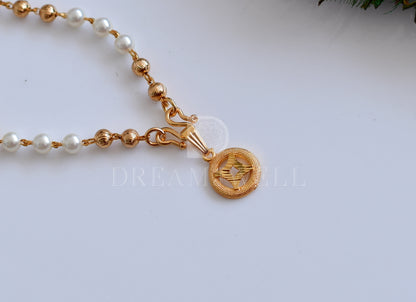 Gold tone pearl beads pendant with chain dj-35661