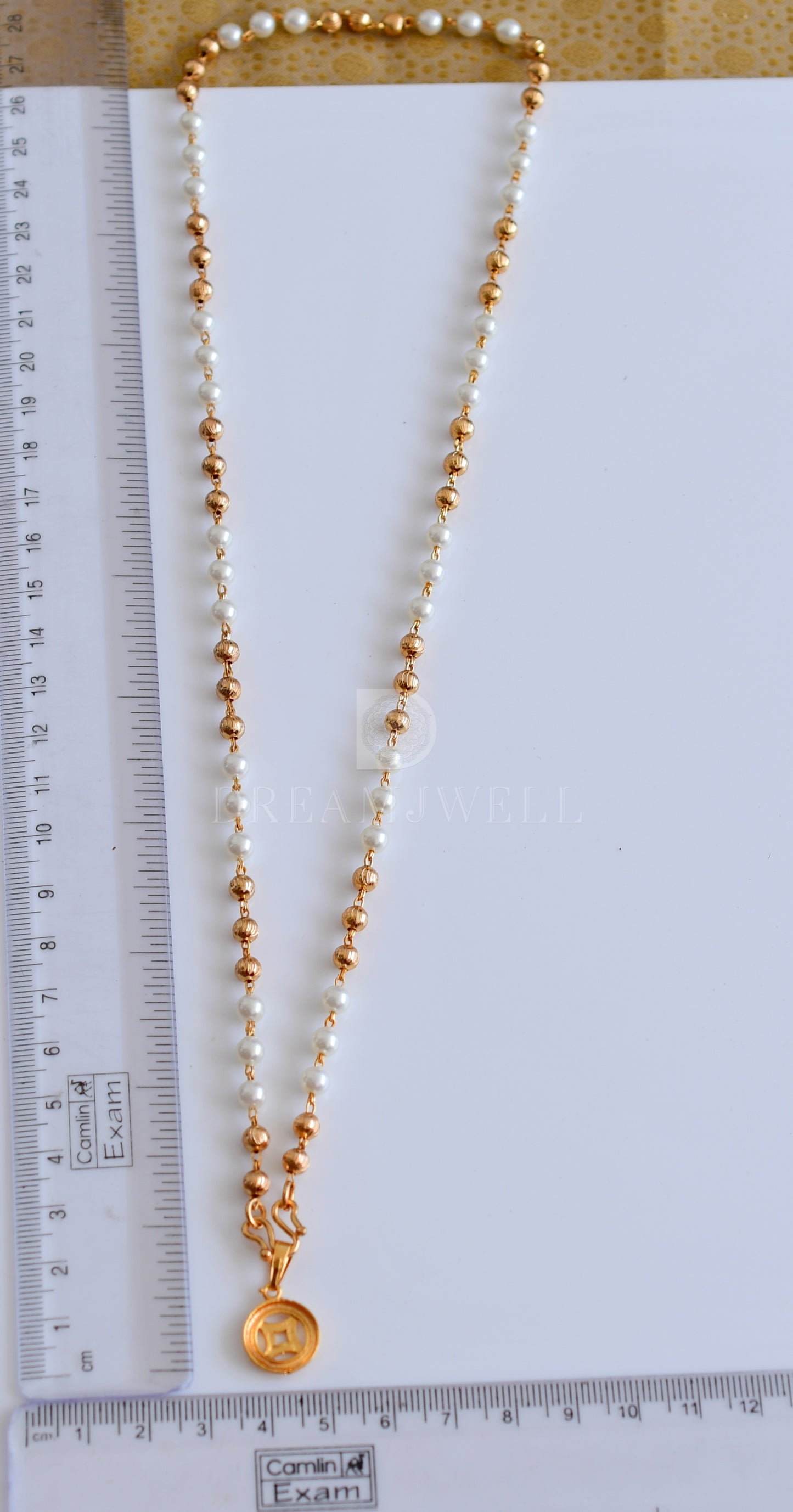 Gold tone pearl beads pendant with chain dj-35661