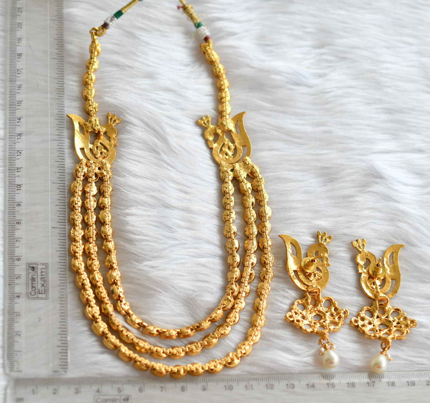 Antique gold tone multilayer pearl peacock necklace set dj-02260