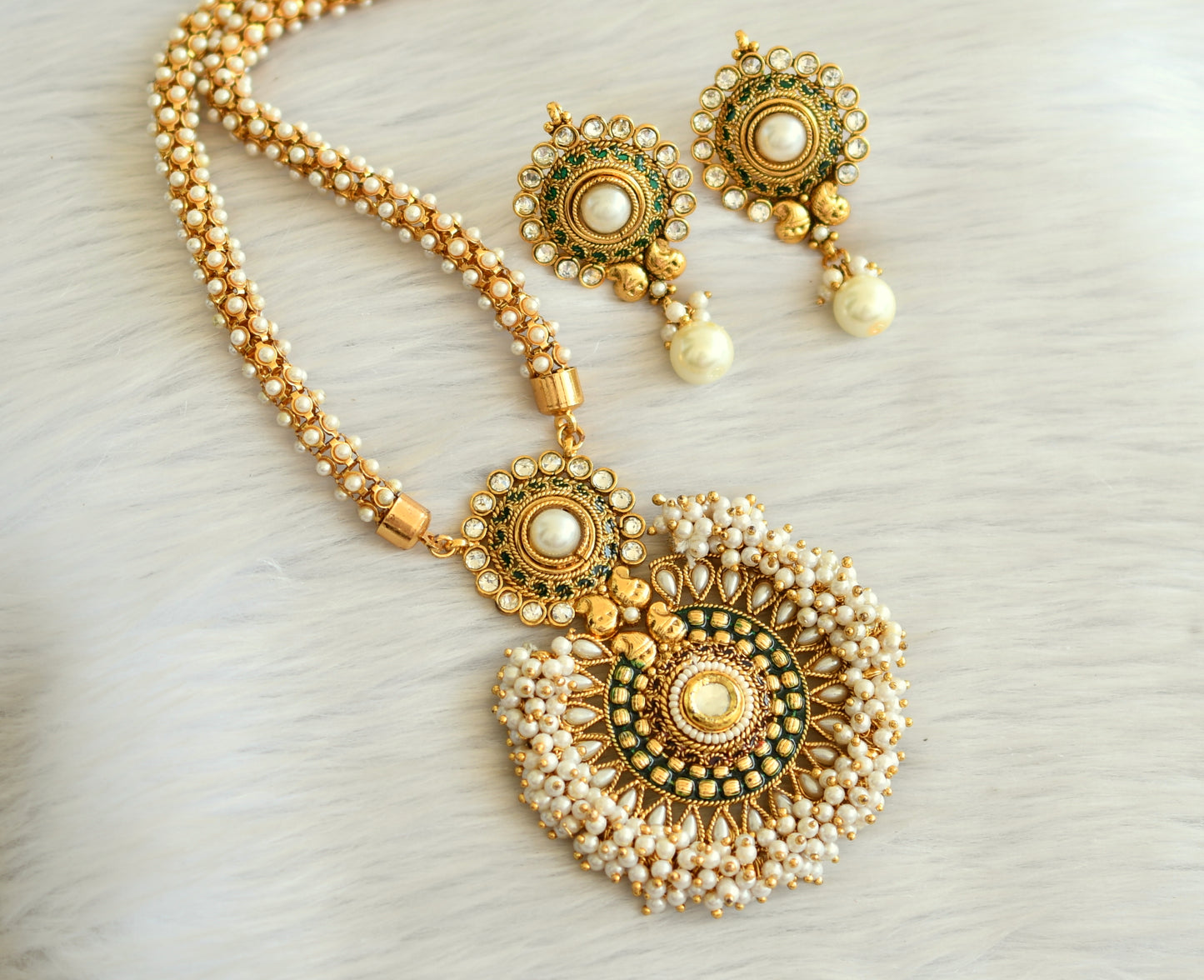 Antique gold tone pearl cluster necklace set dj-13543