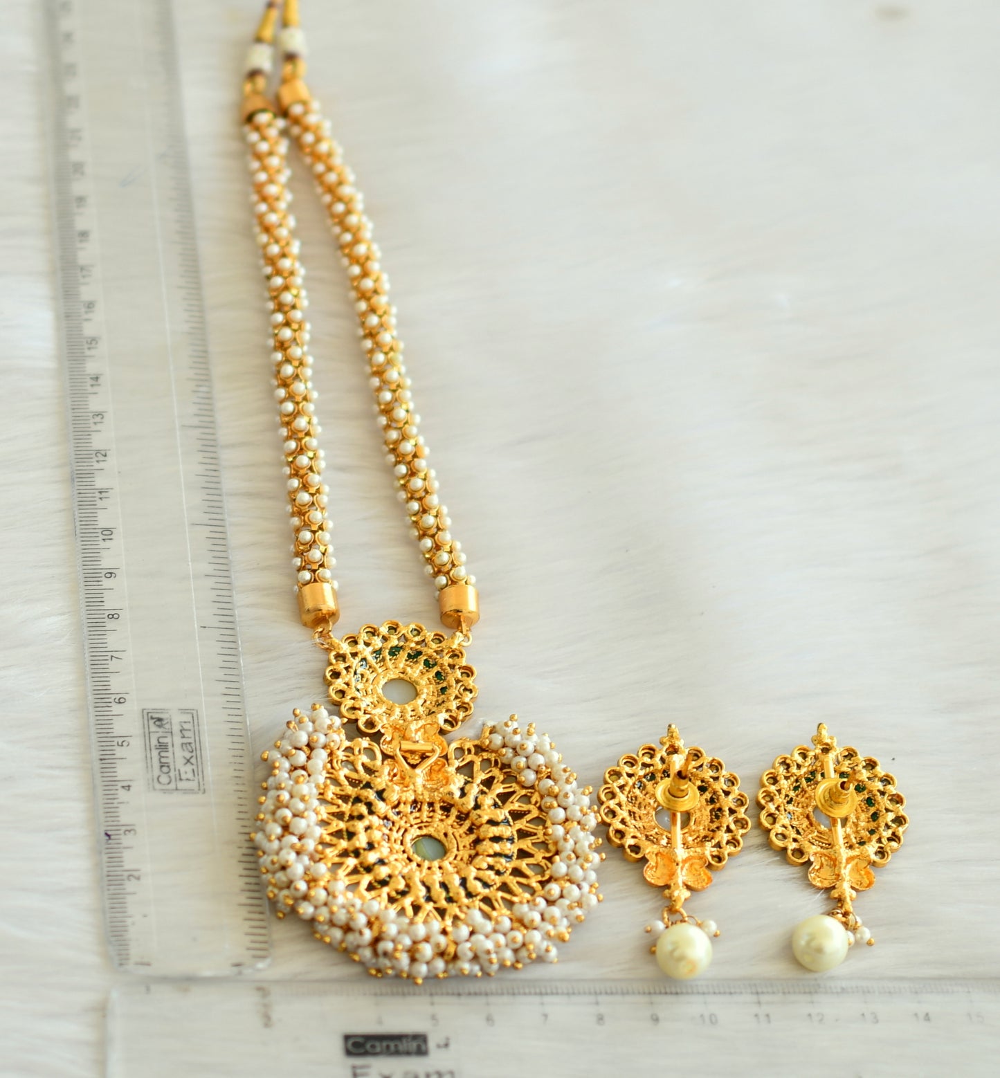 Antique gold tone pearl cluster necklace set dj-13543