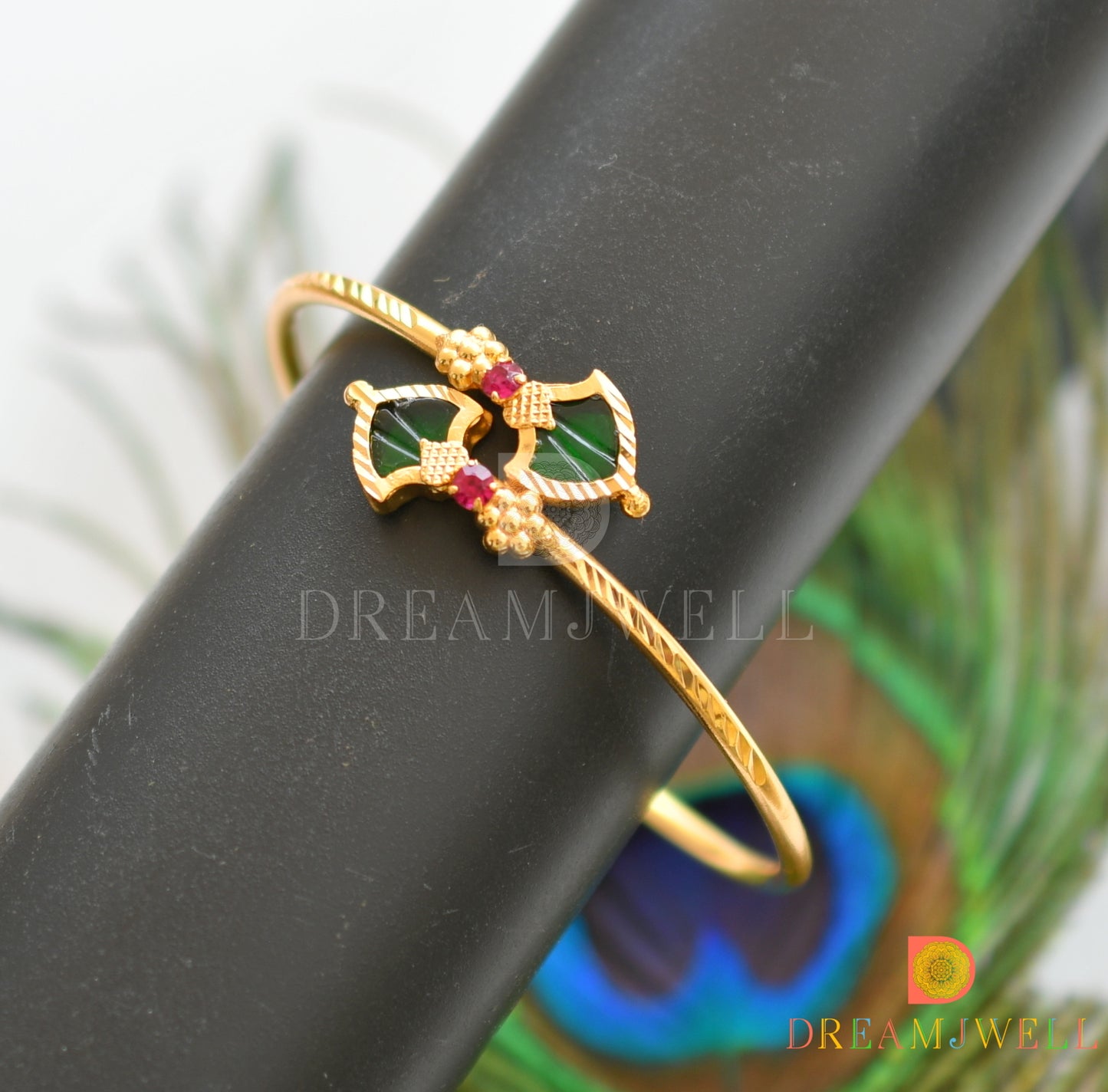 Gold tone Palakka Green Kerala style kada/Bracelet(2.4) dj-36420