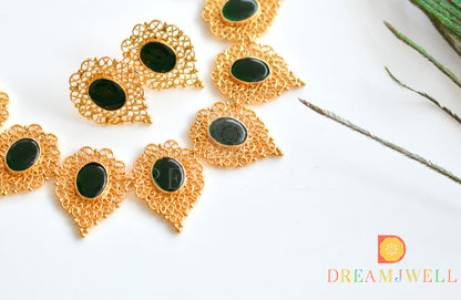 Gold look alike green big stone necklace set dj-34967