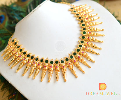 Gold replica Kerala style AD pink-green round stone necklace dj-36408