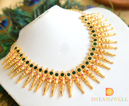 Gold replica Kerala style AD pink-green round stone necklace dj-36408