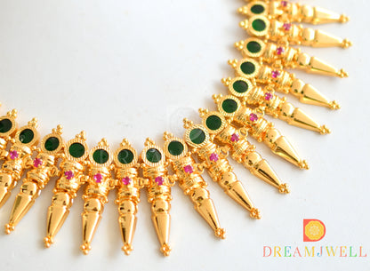 Gold replica Kerala style AD pink-green round stone necklace dj-36408