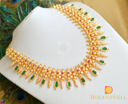 Gold tone Kerala style pink-green Nagapadam mulla mottu necklace dj-36410