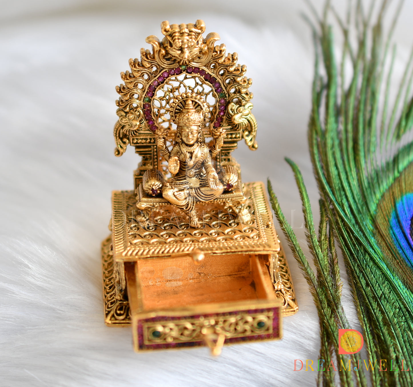 Antique gold kemp-green Lakshmi kumkum box dj-37949